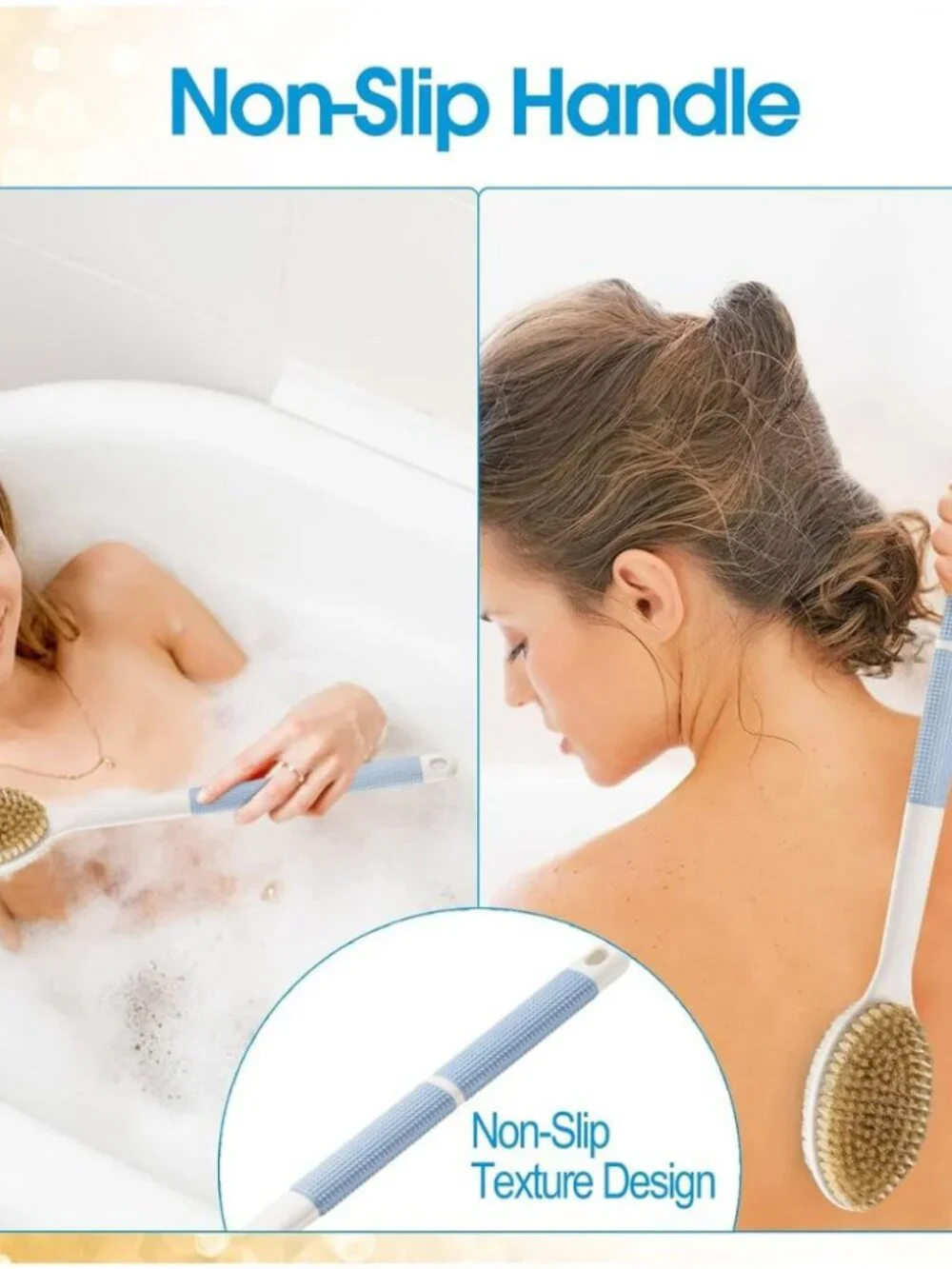 ✨ Long Handle Back Scrubber Shower Brush - Dual Bristle Body Exfoliator